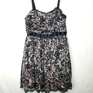 🔴 3/$25 Adrianna Papell Blush Black Lace Print Cocktail Dress 16